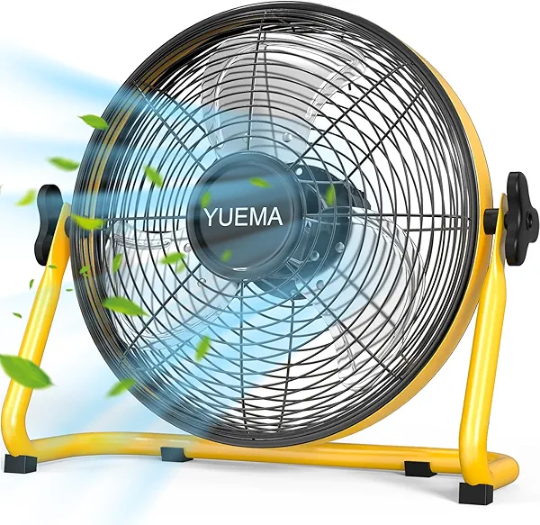 YUEMA Battery Operated Powered 14 Inch Floor Fan High Velocity Rechargeable Fan Cordless Metal Blade Portable Fan for Camping Travel Patio Tent Indoor Outdoor 360 Degree Manual Tilt 12 Speed