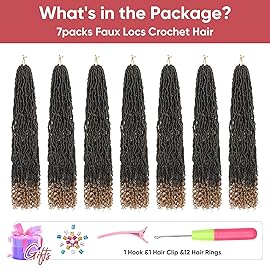 Faux Locs with Curly Ends 14 inch Faux Locs Crochet Hair 7 Packs Soft Locs with Curly Ends 12 Strands Pre looped Crochet Hair Extensions T27
