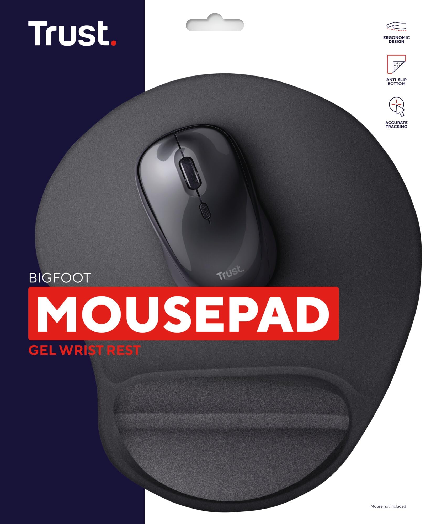 Trust Bigfoot Alfombrilla para Ratón Ergonómica con Reposamuñecas de Gel, Base Antideslizante, Mouse Pad con Superficie de Microfibra para Ordenador, PC, Portátil - Negro