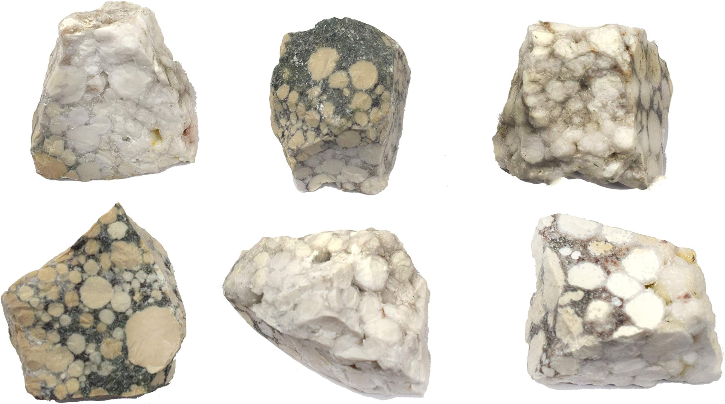 6PK Raw Conglomerate, Sedimentary Rock Specimens - Approx. 1" - Geologist Selected & Hand Processed - Great for Science Classrooms - Class Pack