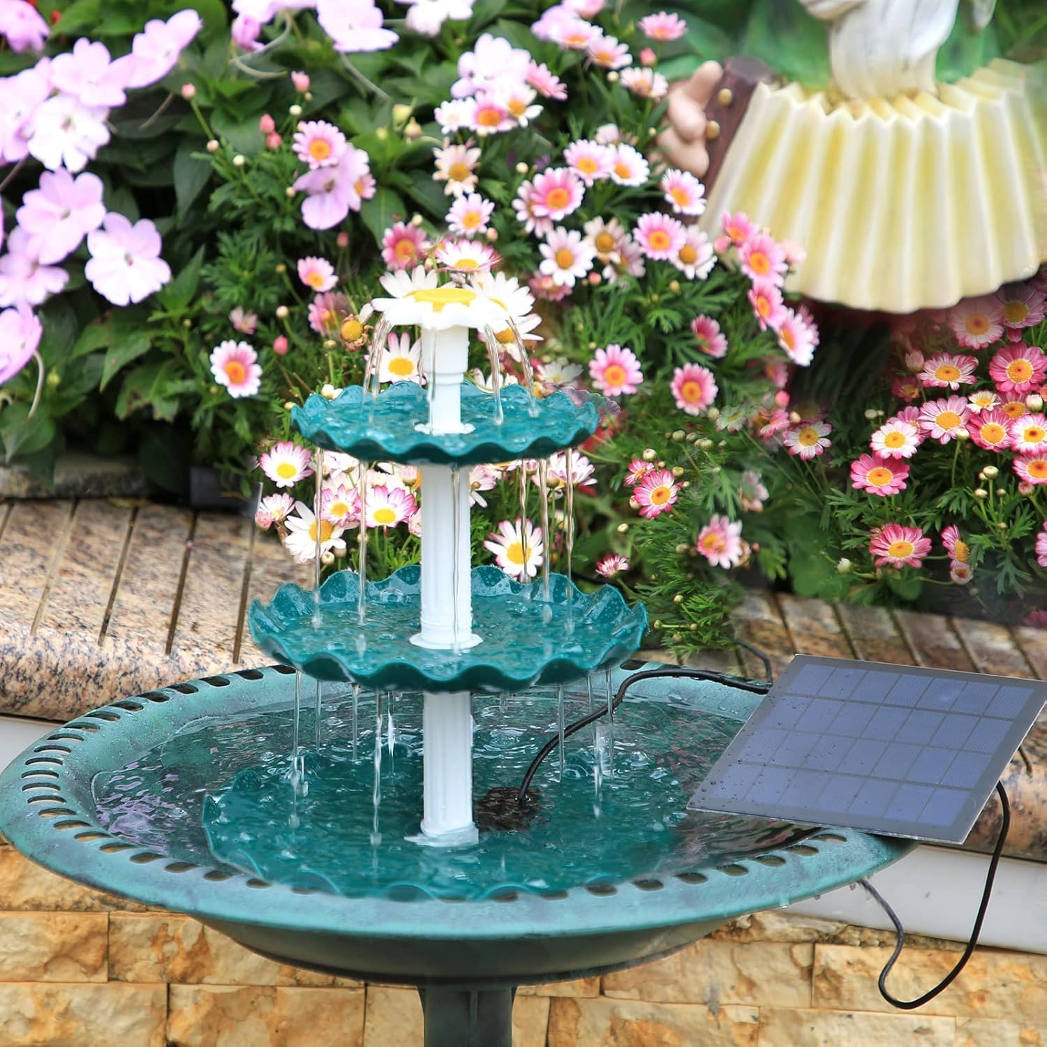 AMZtime DIY 3.5W Solarbrunnen für Draussen, 3Schicht abnehmbares Vogelbadset für Vogelbad und Gartenszenen Solarbrunnenset, DIY Solarbrunnen Abnehmbar und Geeignet für Garten, draussen