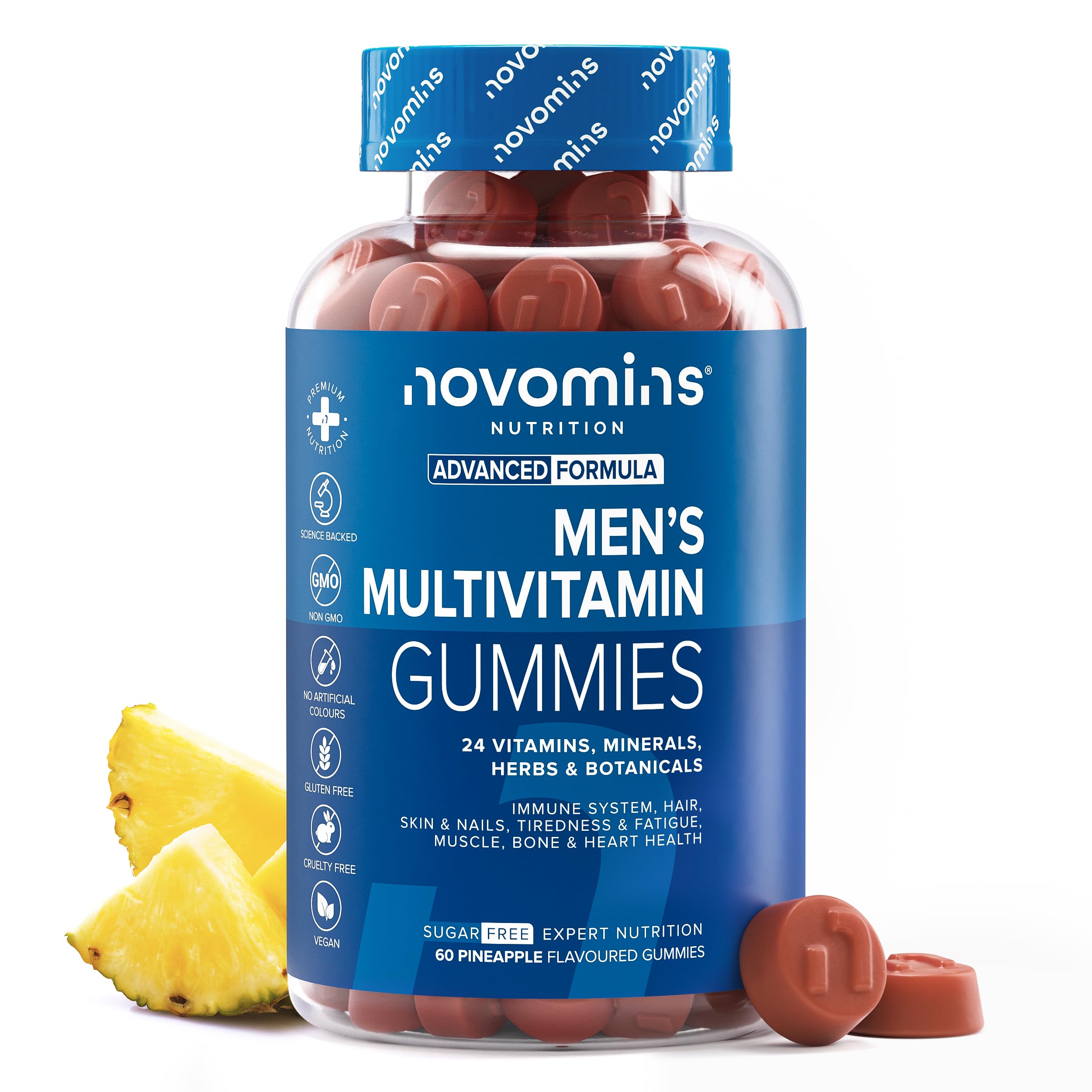 Mens Multivitamin Gummies - 24 Essential Multi Vitamins for Men - 1 Month Supply Mens Vitamins - Immune Support, Metabolism, Bone & Muscle Health - Multivitamin Gummies for Men – 60 Count - Novomins