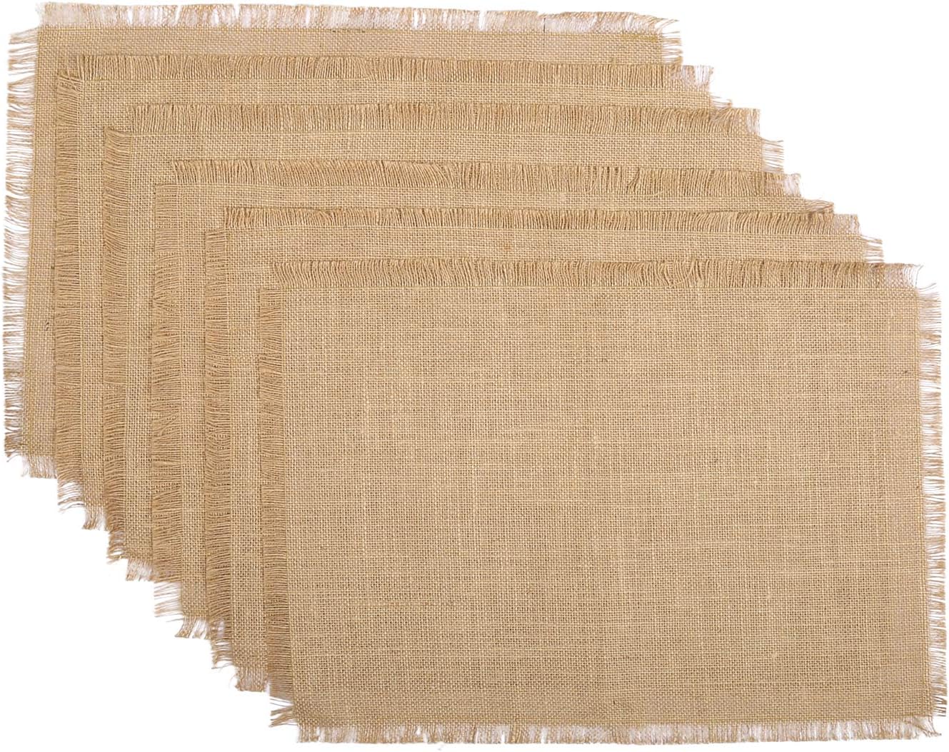 Set of 6 Pieces Natural Jute Placemats for Home and Kitchen Burlap