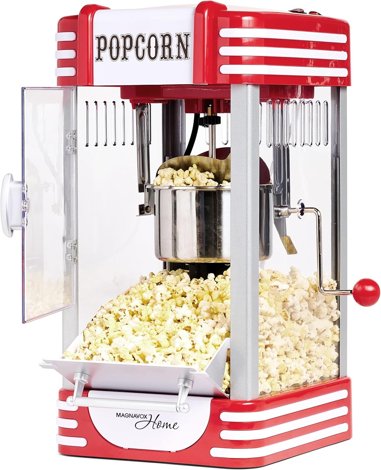 MAGNAVOX HOME, Popcorn Maker Machine Movie Theater/Cinema Style Popper with 2-Sided Serving Scoop. 2.5 Ounce, Red