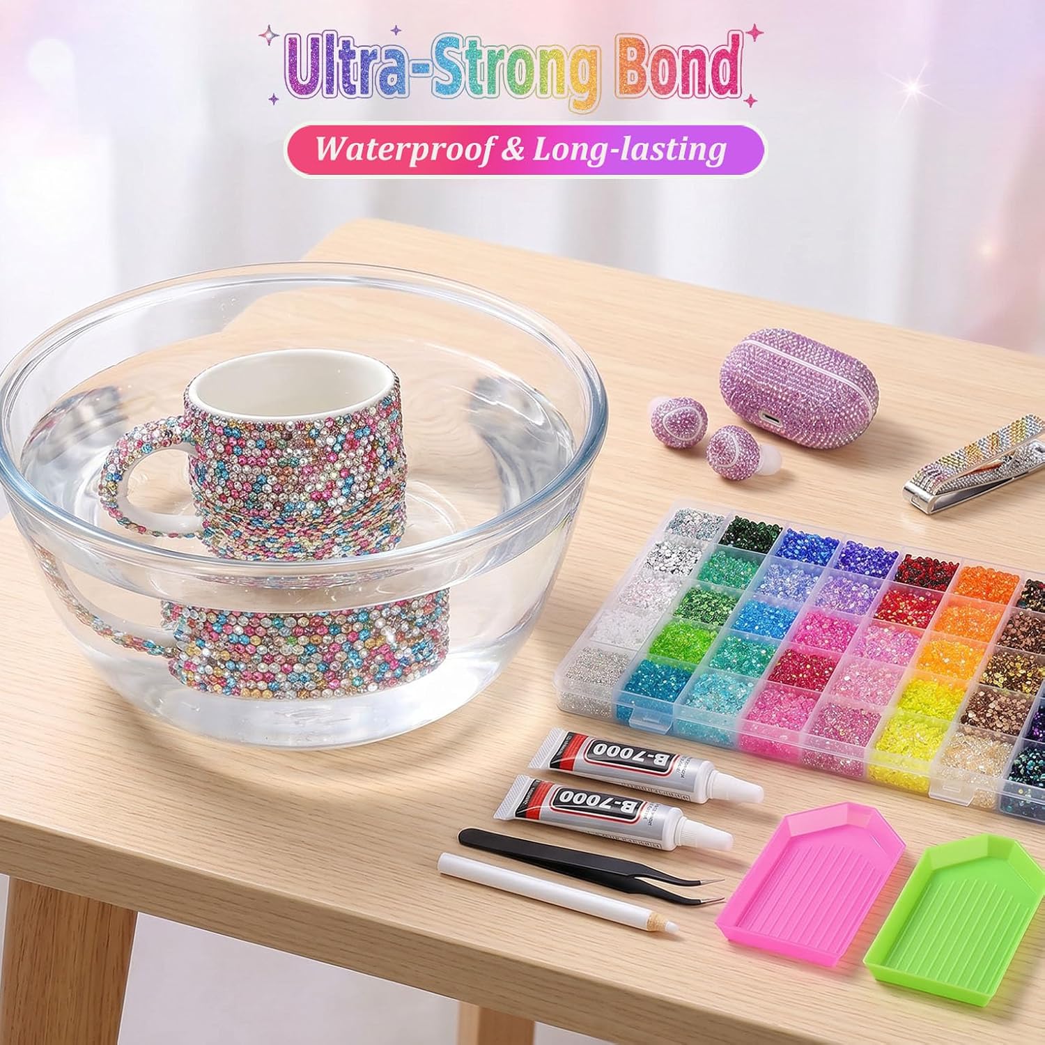 Bedazzler Kit with Rhinestones 40 Colors, 40000 Pcs Resin Jelly Rhinestones for Bedazzling, 3mm Flatback Gems Bedazzling Kit with 3Pcs Bedazzling Glue and Diamond Art Tools for DIY Nail Art Crafting