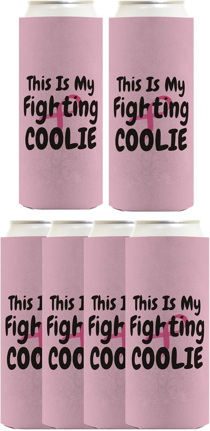 Breast Cancer Gifts For Women This is My Fighting Coolie 6-Pack Ultra Slim Can Coolers