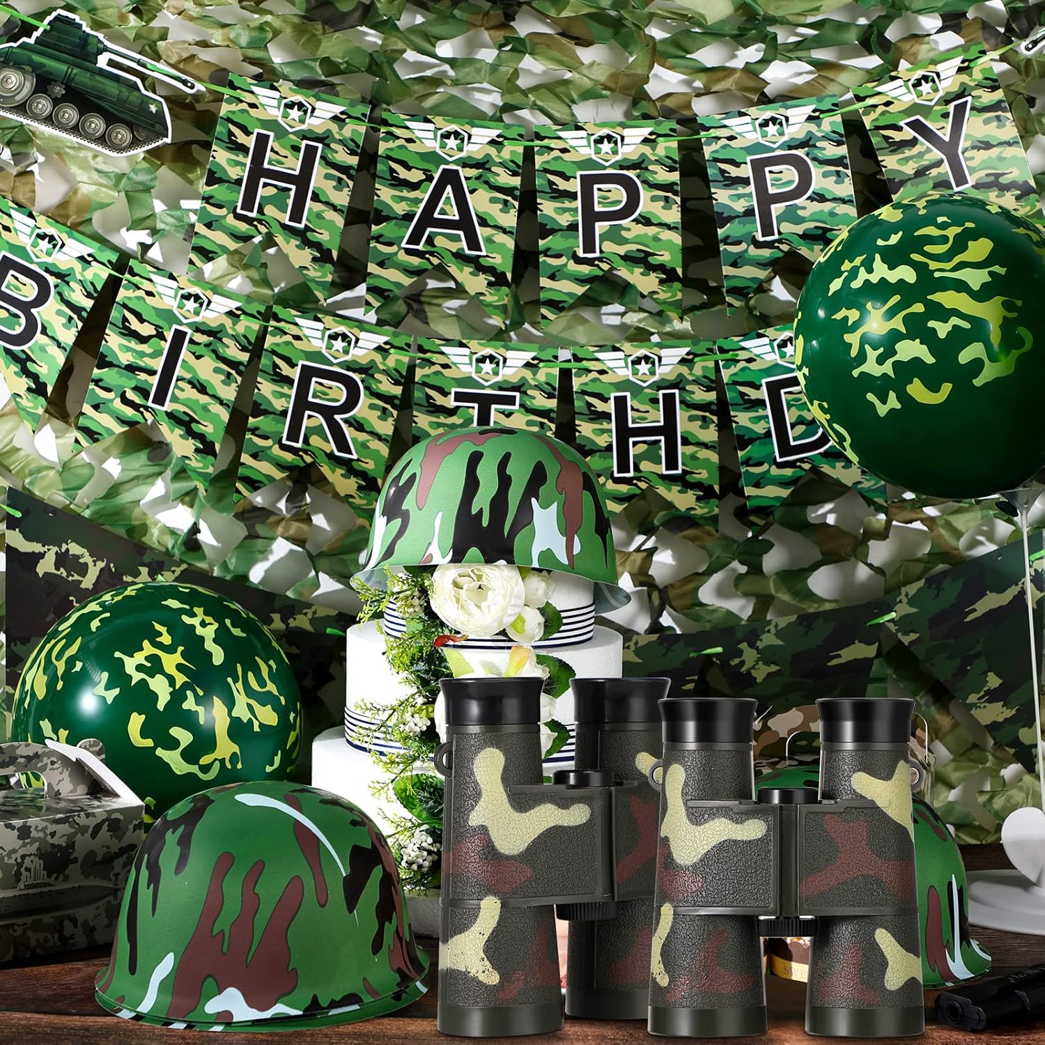 Sratte 16 Pcs Army Helmets For Kids 8 Plastic Camouflage Hats Soldier Hats And 8 Binoculars With Neck String For Kids Camo Costume Hat Summer