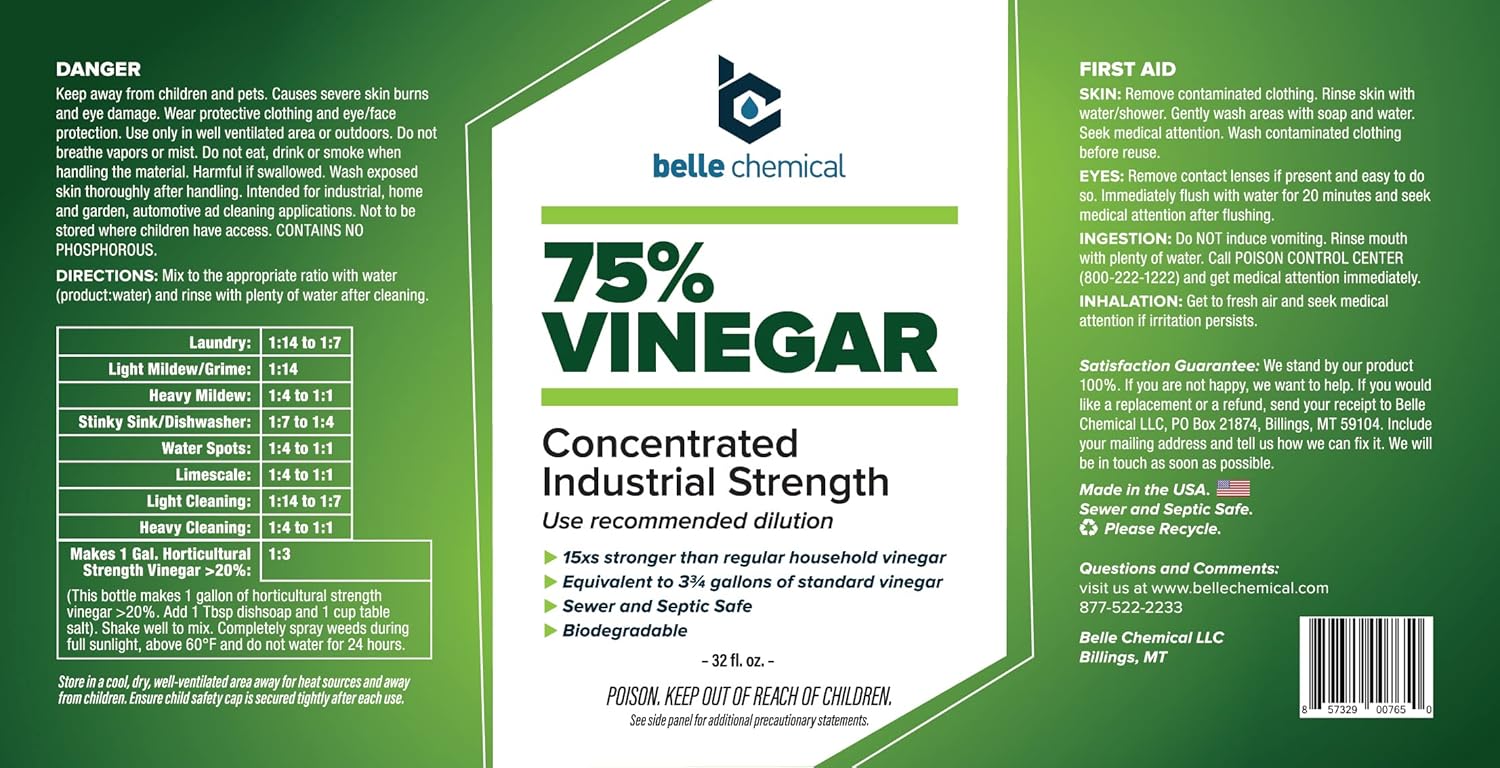 75% Pure Vinegar - Concentrated Industrial Grade (4-Quarts)