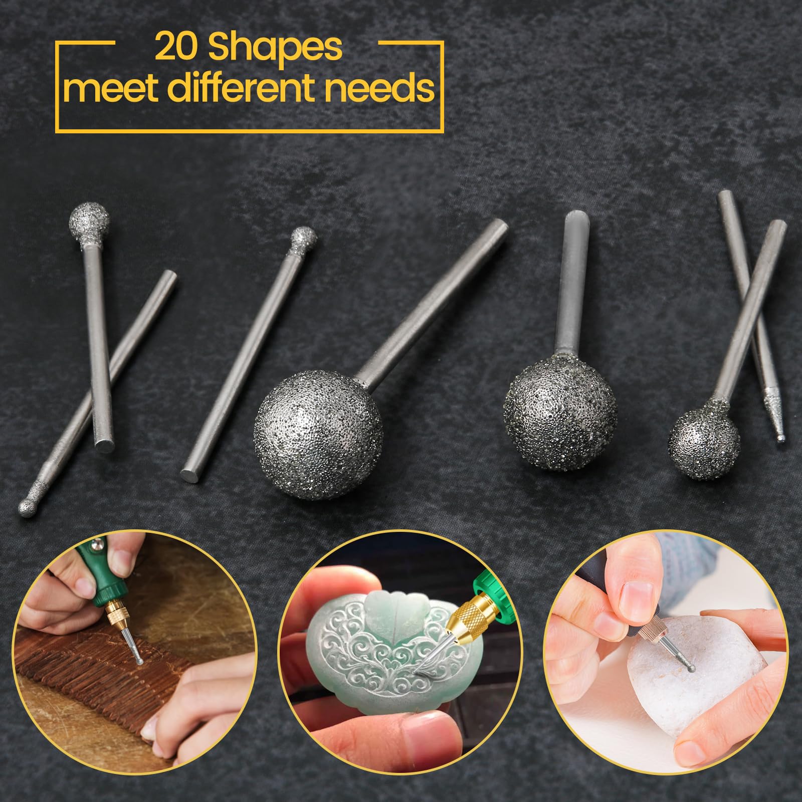 20Pcs Diamond Grinding Bits for Dremel Bits Ball Shape Diamond Bits — Amazon image 5