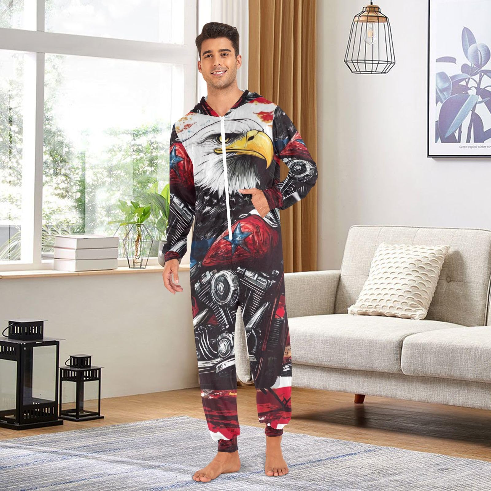 GAIREG Uroczy ptak kreskówka Ameryka czerwony kombinezon dla dorosłych, pluszowa męska damska świąteczna piżama onesie