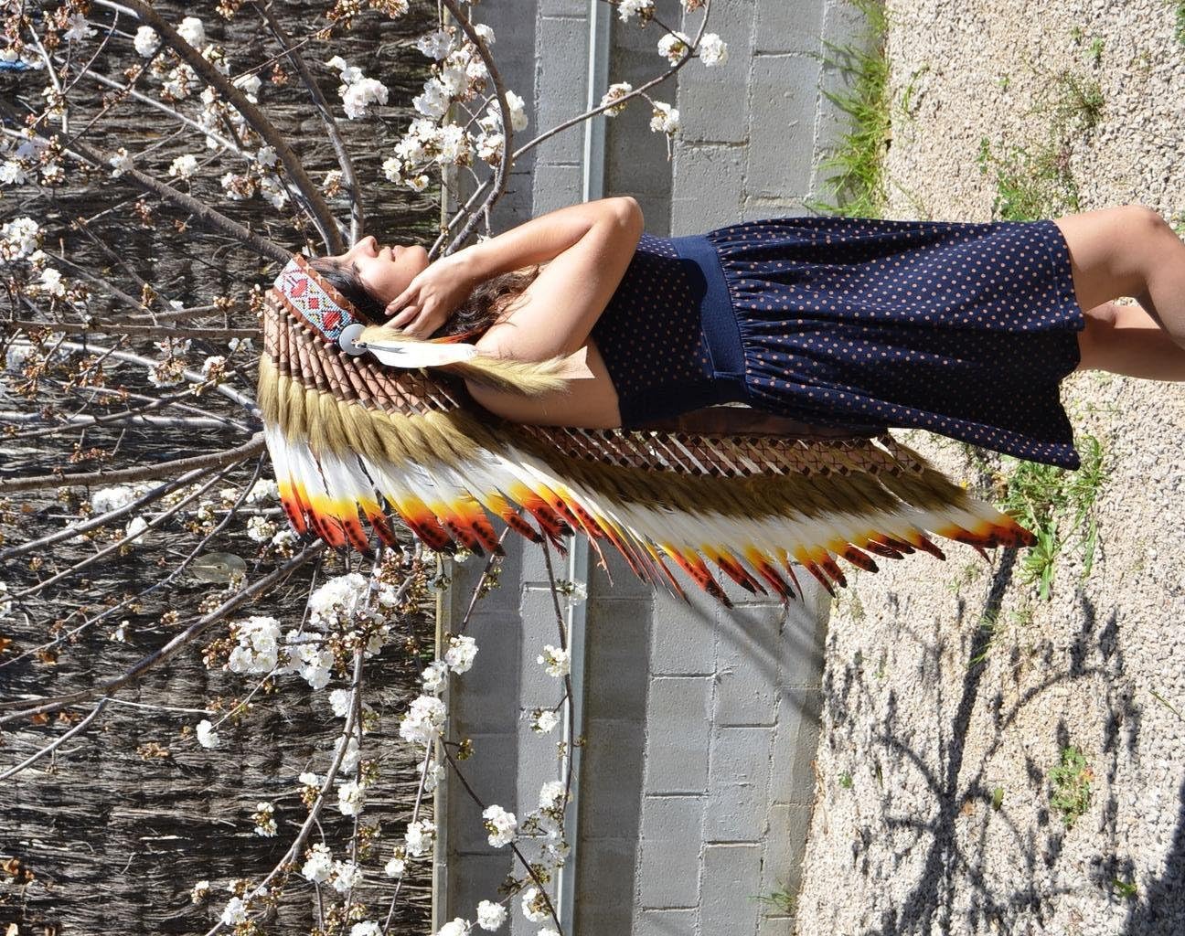 Extra Large Three colors Feather Headdress | Native American Indian Inspired