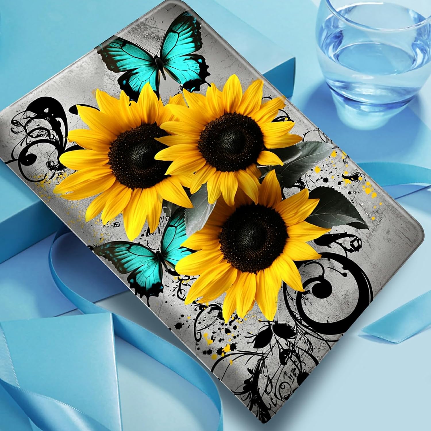 Case for Amazon 6" Kindle Paperwhite (10th Generation, 2018 Release) PU Leather Smart Protective Cover with Auto Sleep/Wake for Kindle Paperwhite 10th 2018,Sunflowers Blue Butterflies