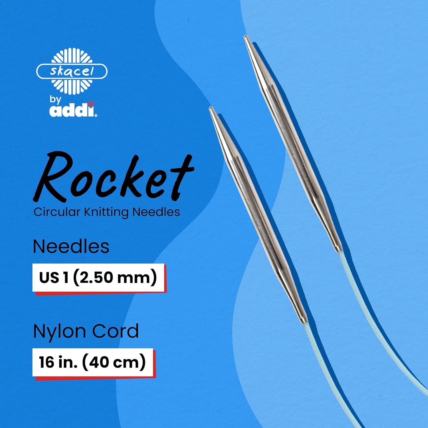 skacel by addi Rocket Circular Knitting Needles, Fixed 16 Inch (40 cm) Plated Brass Tips with Flexible Nylon Cord, 2.5 mm (US Size 1)