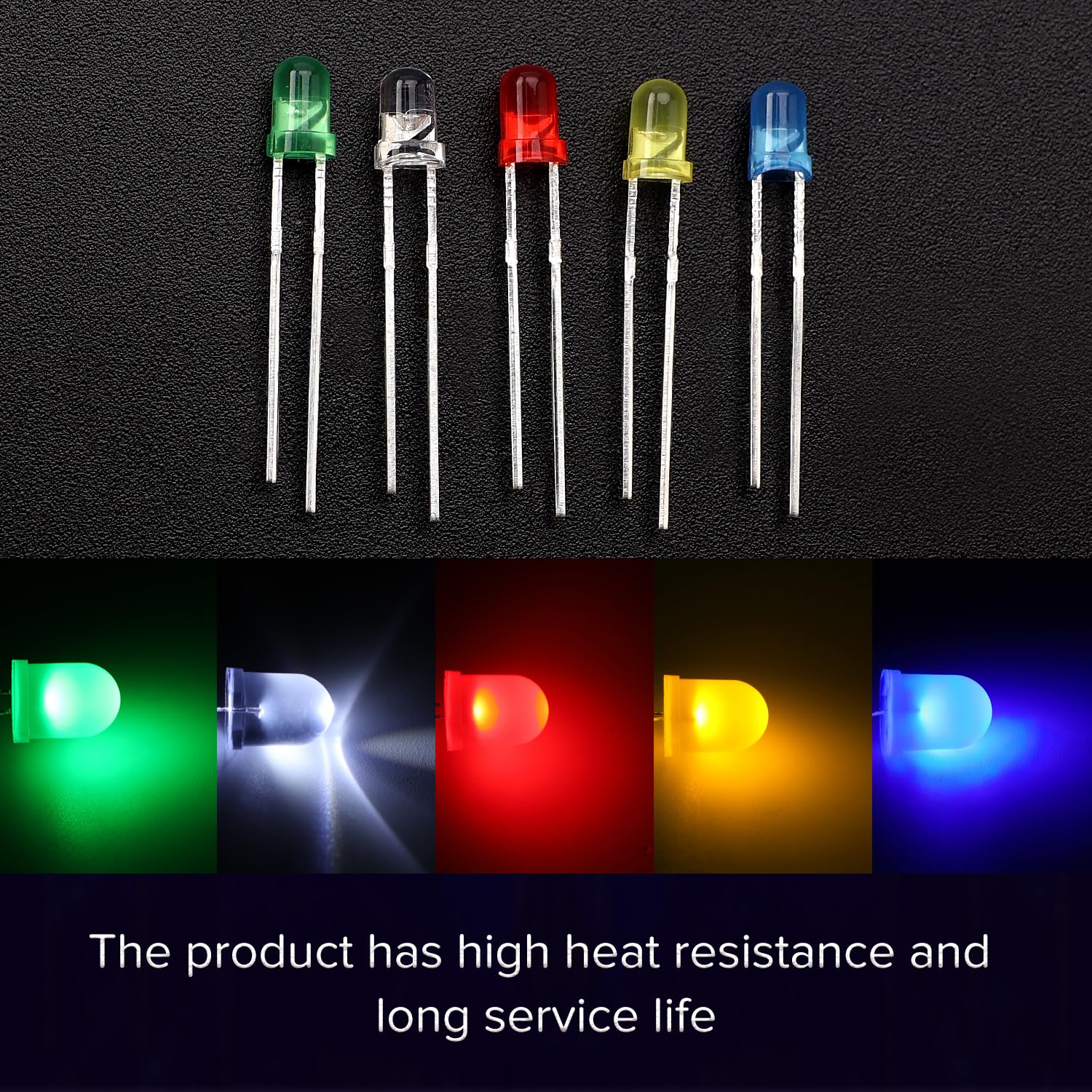 LED Diodo 3mm 2-Pin Testa Rotonda Bianco Rosso Giallo Verde Blu 150 Pezzi