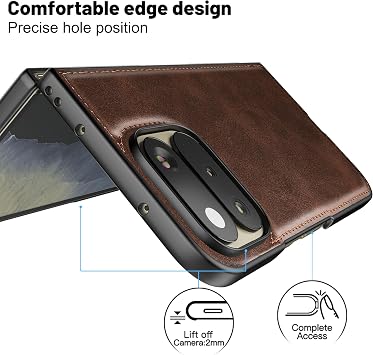 Foluu レザーケース Google Pixel 11 Pro Fold用、PUレザー+ハードPCシェル超薄型スリム耐久性保護フォンケースカバー Pixel 11 Pro Fold 2026用、ブラウン