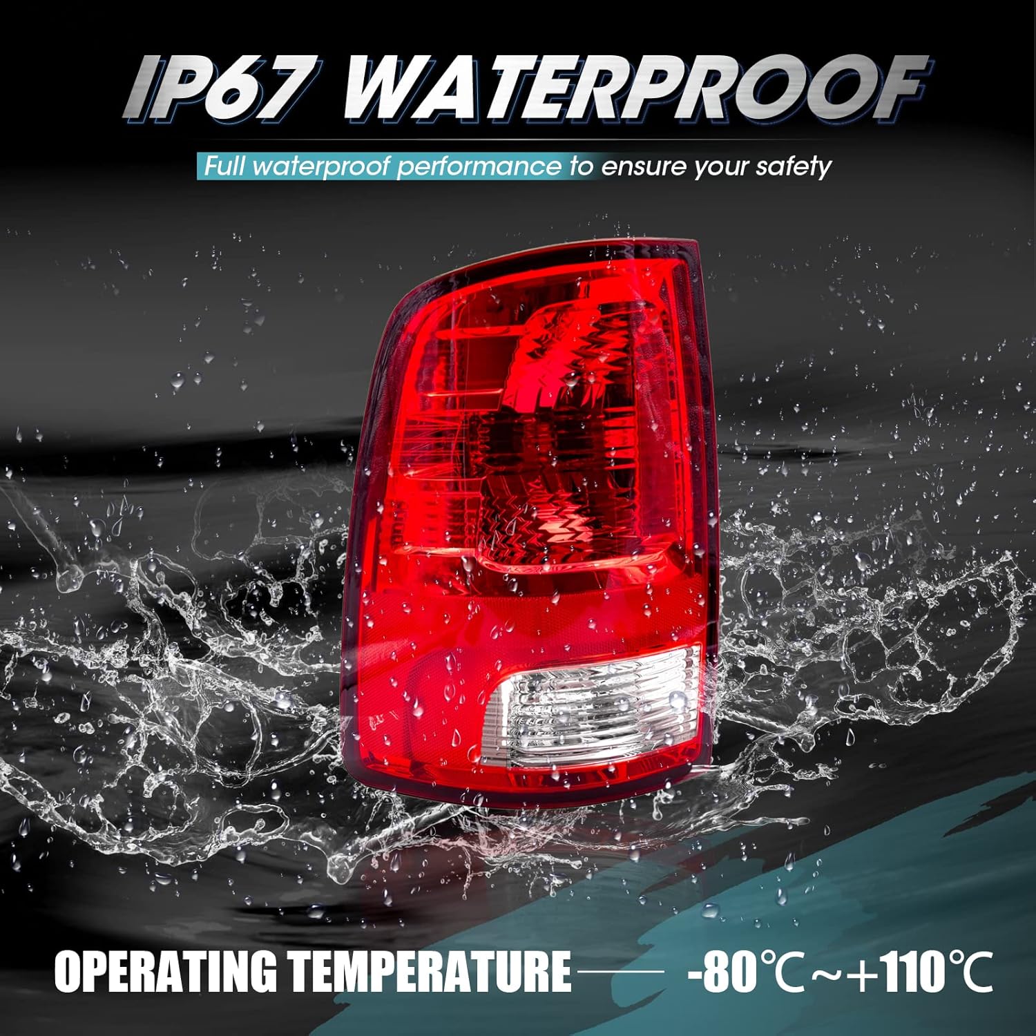 Tail Lights for 2009-2018 Dodge Ram 1500, 2019 Ram 1500 Classic, 2010-2018 Ram 2500, 2010-2018 Ram 3500 Tail Brake Light Replacement with Bulbs - Driver Side