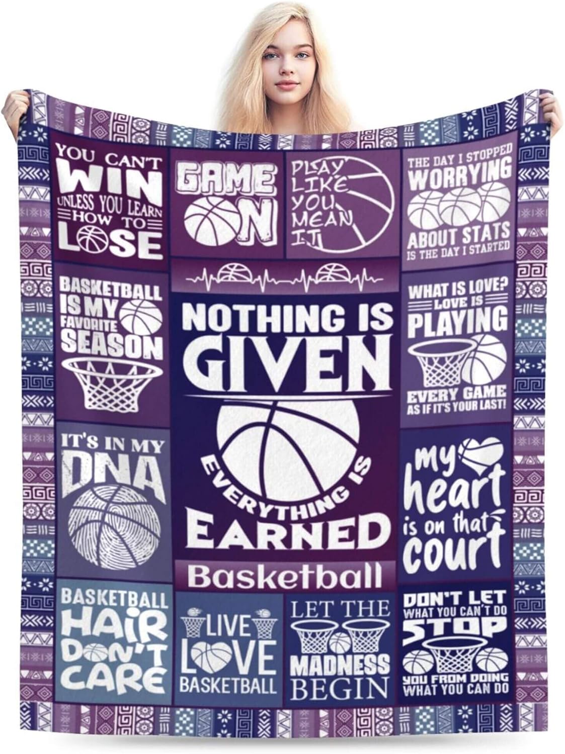 Basketball Blanket for Boys Girls, Cool Basketball Themed Design Printed Purple Throw Blankets for Kids Lap, Chair Sofa, Soft Fleece Cozy Blanket, 40"x 50"