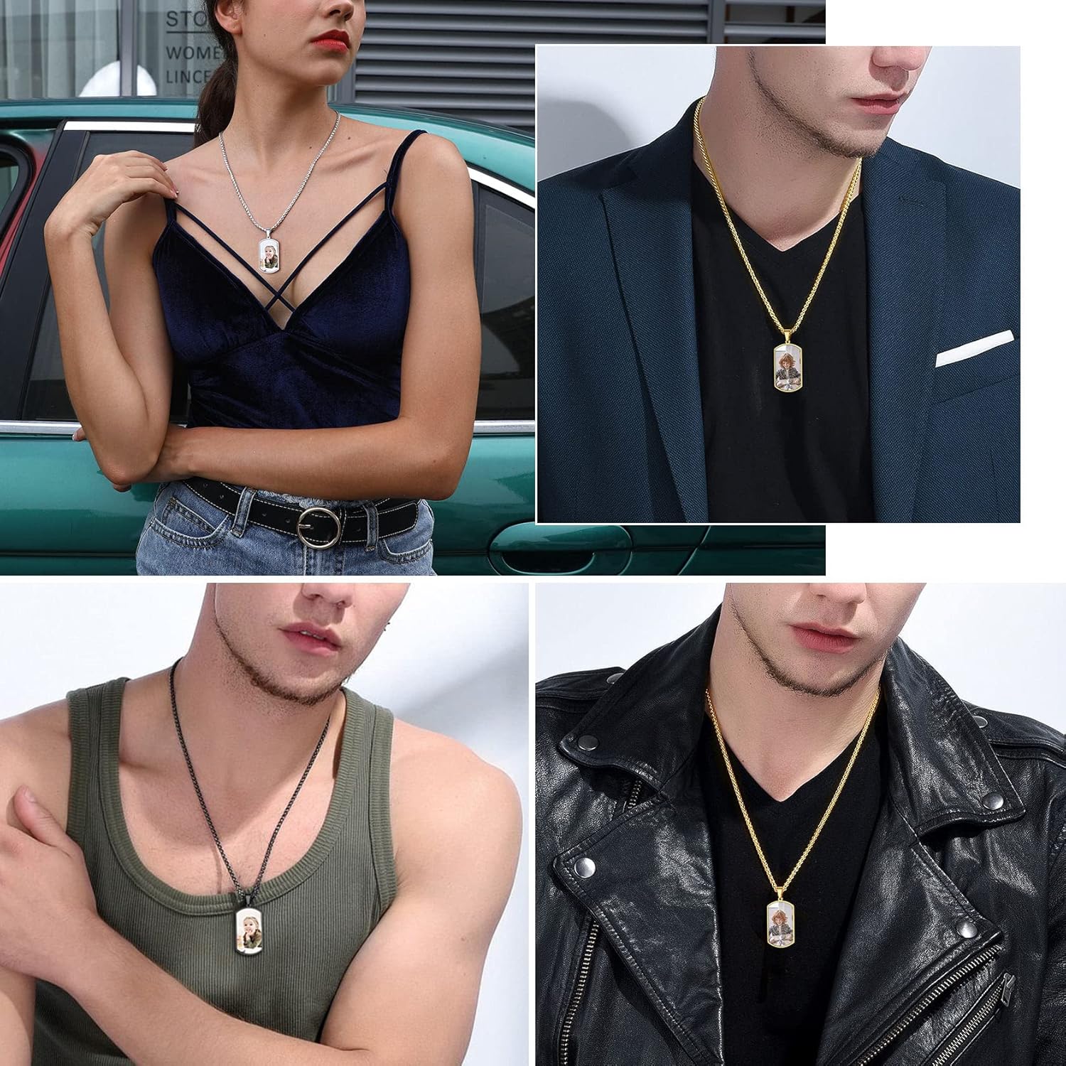 ChainsHouse Personalized Photo Necklace Men Women, Stainless Steel/18K Gold Plated Chain, Custom Picture Image Engrave Text Rectangular/Heart/Oval/Dogtag Pendant DIY Memorial Jewelry,Send Gift Box