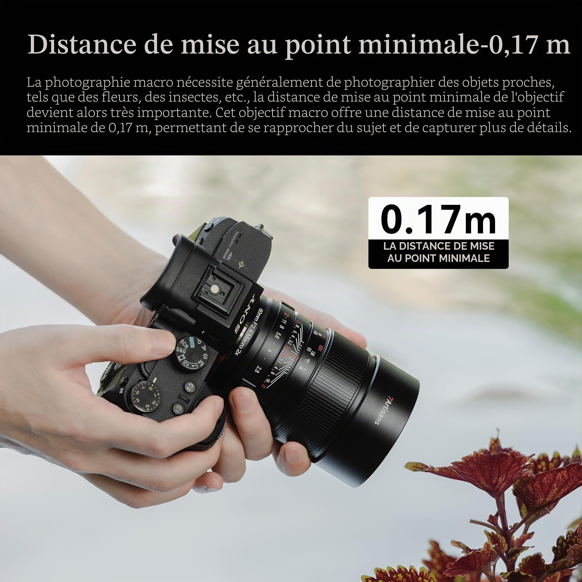 7artisans Objectif d'appareil photo sans miroir 60 mm F2.8 Macro 2X Mise au point manuelle plein cadre compatible avec les appareils photo Nikon Z-Mount Z5 Z6 Z6II Z7 Z7II Z9, etc.