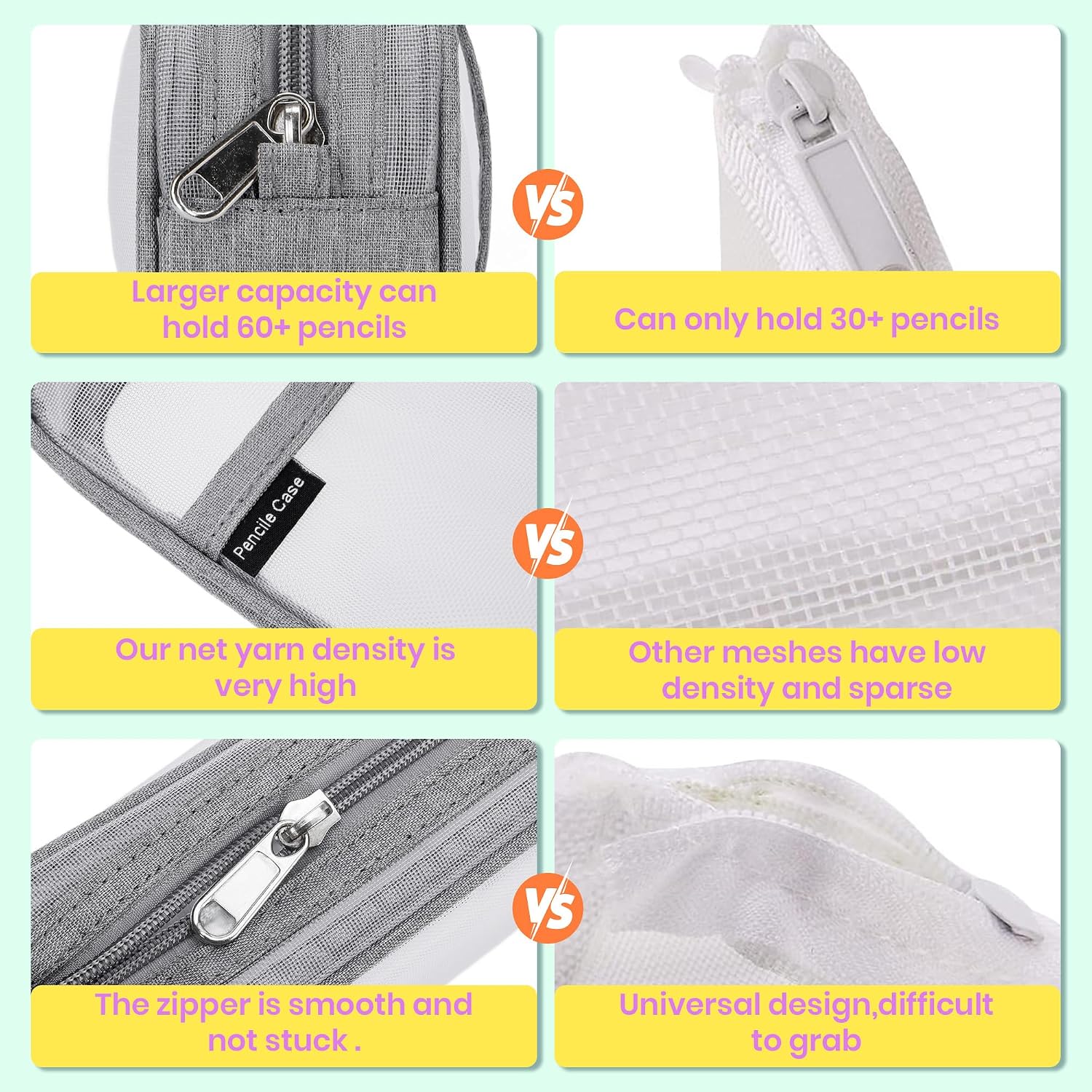Hsmihair Grid Mesh Pencil Case, Large Compartment Pen Pouch with Zipper, Clear Portable Multifunction Pen Bag for School, Office, Girls Boys Teen, Transparent Makeup Travel Organizer (Light Grey) image 5