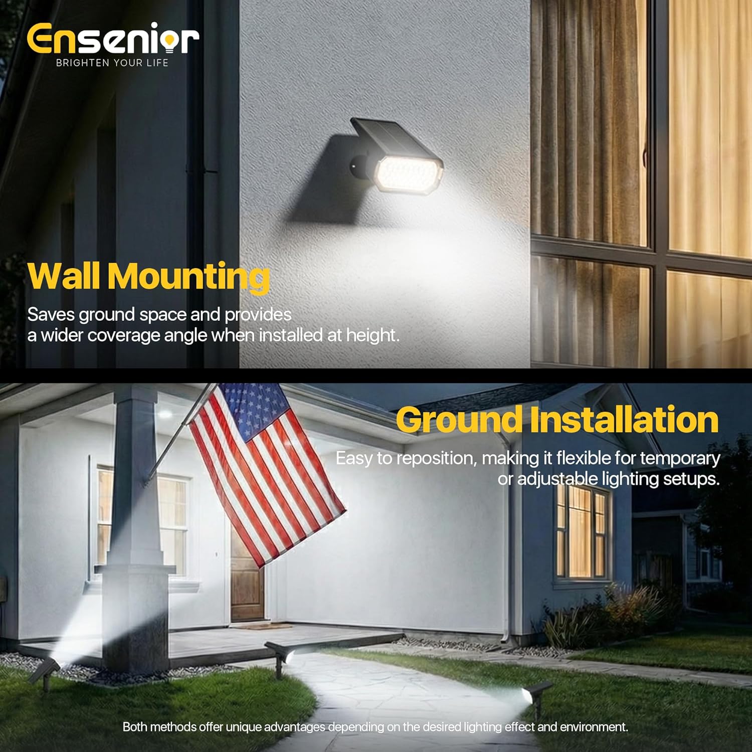 Ensenior Solar Spotlights Outdoor, 56 LEDs Brightness Adjustable 6500K LED Solar Garden Lights, Halloween Christmas Landscape Lighting for Flag/Yard/Pathway, IP65 Waterproof - 4 Pack