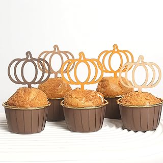 8Pcs Halloween Pumpkin Cupcake Toppers - Pumpkin Themed Birthday Party Supplies - Baby Shower Pumpkin Cupcake Picks - Kids Birthday Pumpkin Cup Toppers - Pumpkin Cake Decorations For Fall
