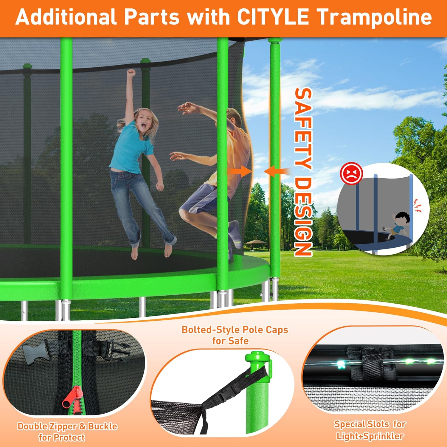 1500LBS Capacity No-Gap Design 8 10 12 14 15 16 FT Recreational Jumper with Enclosure Net, Wind Stakes & Basketball Hoop, ASTM Approved, Perfect for Kids & Adults Family Outdoor Backyard Fun