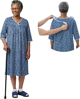 Silverts Women's Adaptive Open Back Gown, Assisted Dressing Nightgown | Hospital Gown For Elderly, Nursing Home Wear, Snap Shoulders, Soft Knit, Easy Dressing