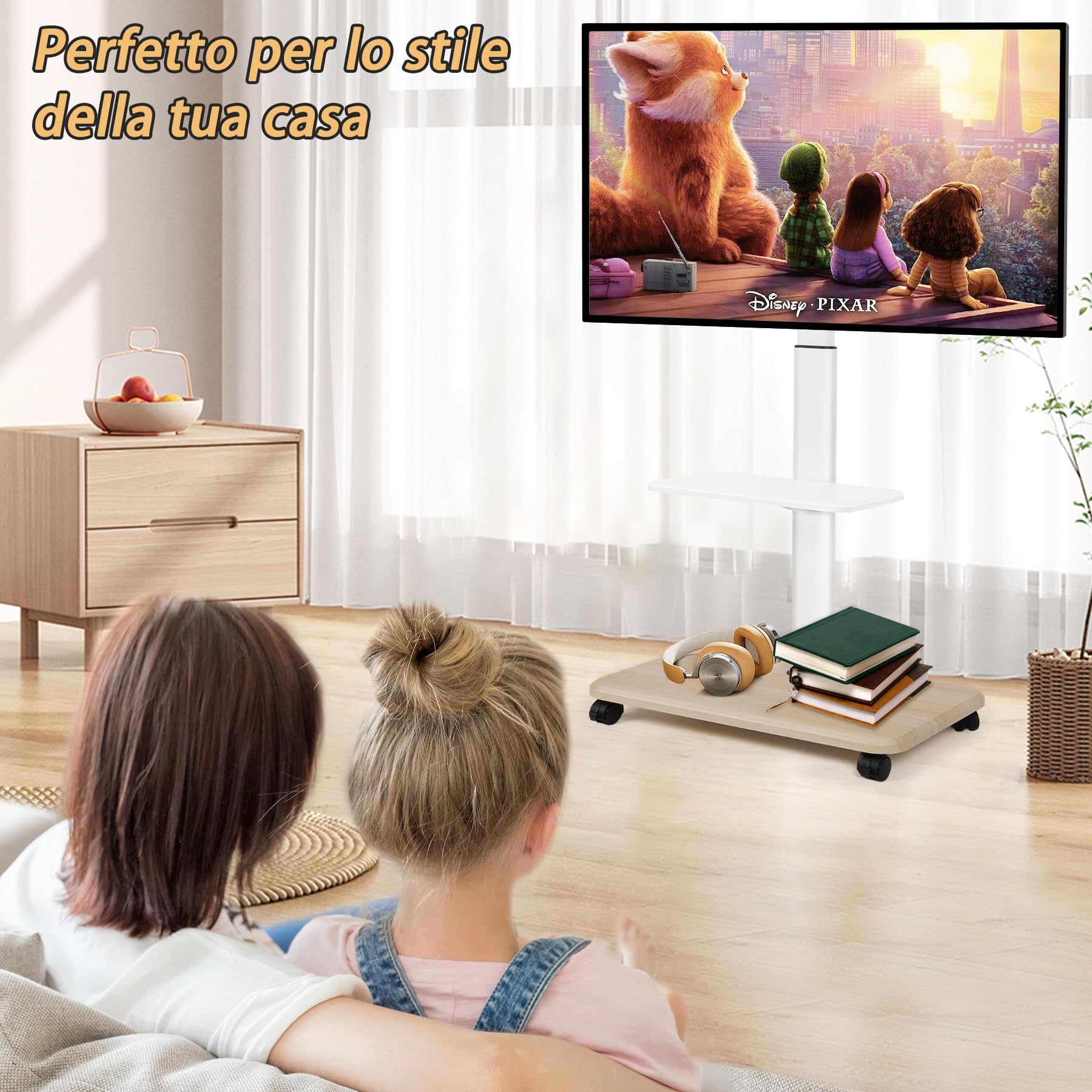 Supporto per TV con ruote bloccabili e ripiano per laptop, per schermi LED LCD OLED da 32-70 pollici, fino a 45,4 kg, altezza regolabile
