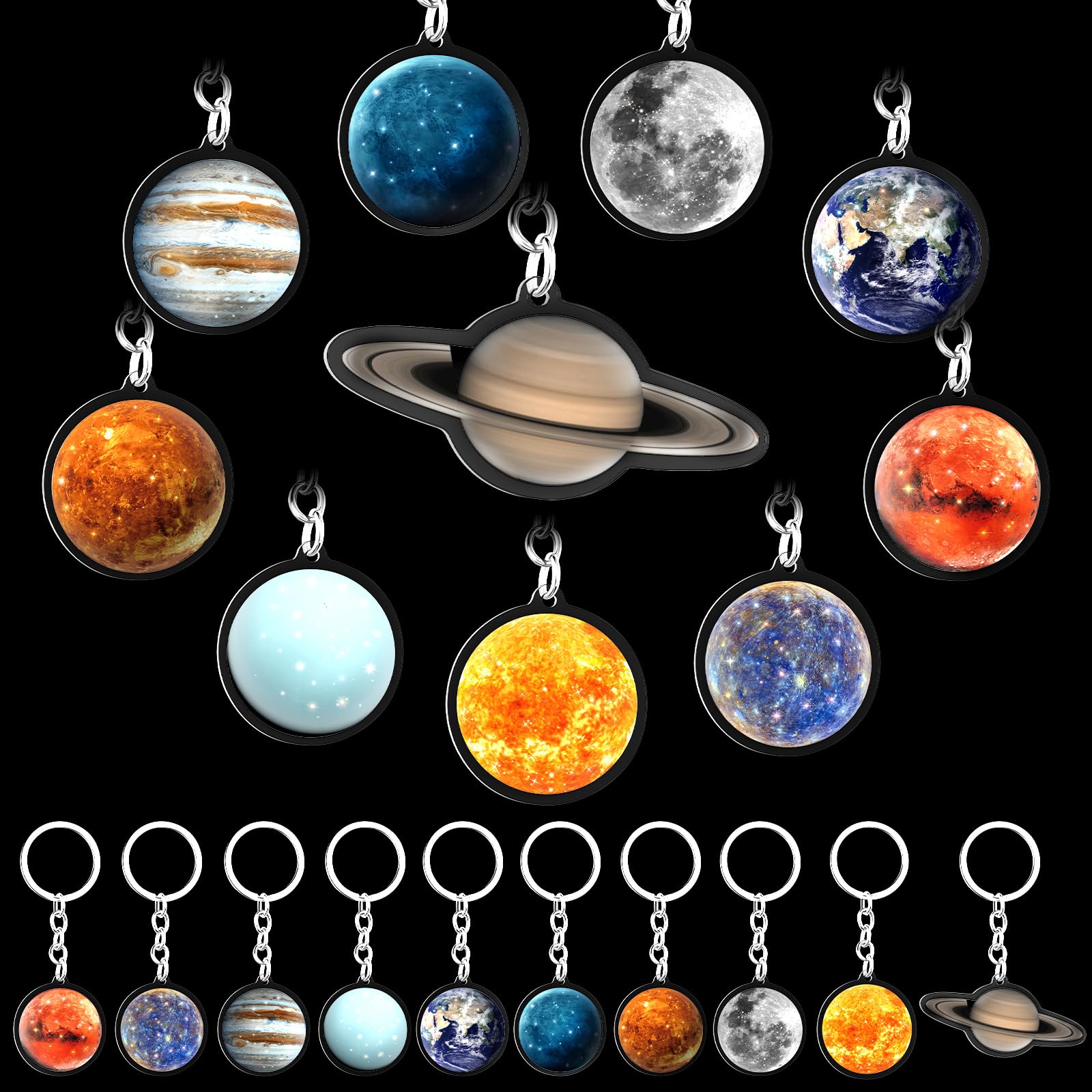 Eersida 20 Pcs Solar System Planet Keychain Hanging Galaxy Keychain Outer Space Party Favors Globe Planets Gift for Party Supplies Birthday Space