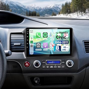8Core 4G+64G Car Stereo for Honda Civic 2006-2011 | Qualcomm Snapdragon, Wireless CarPlay Android Auto, 5G WiFi GPS, 10.1 inch Touchscreen, Backup Camera, SWC, FM EQ