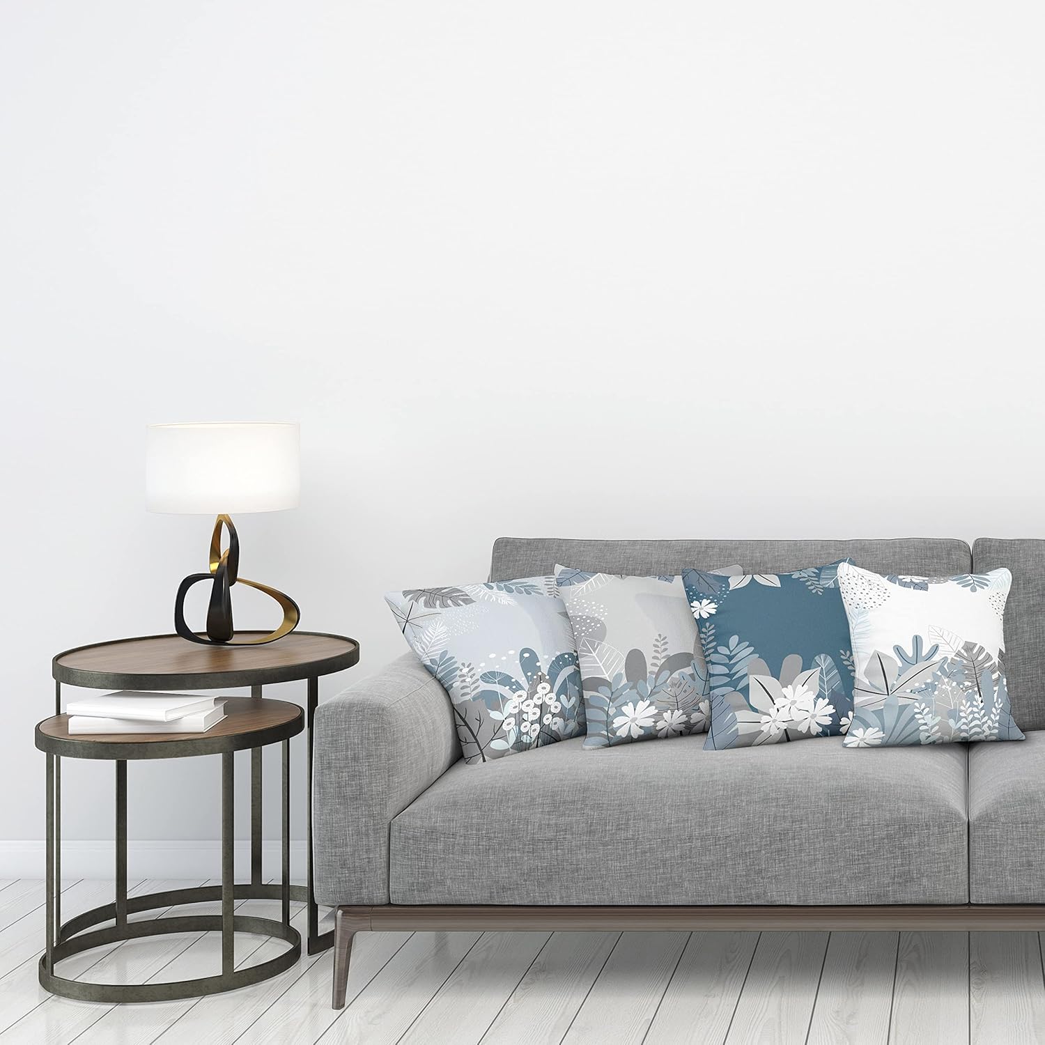 Ambesonne Botanic Throw Pillow Cushion Case Pack of 4, Autumn Foliage Big Exotic Leaves Daisy Flower Foliage of Forest Artwork, Modern Accent Double-Sided Digital Printing, 18", Pale Purpleblue White