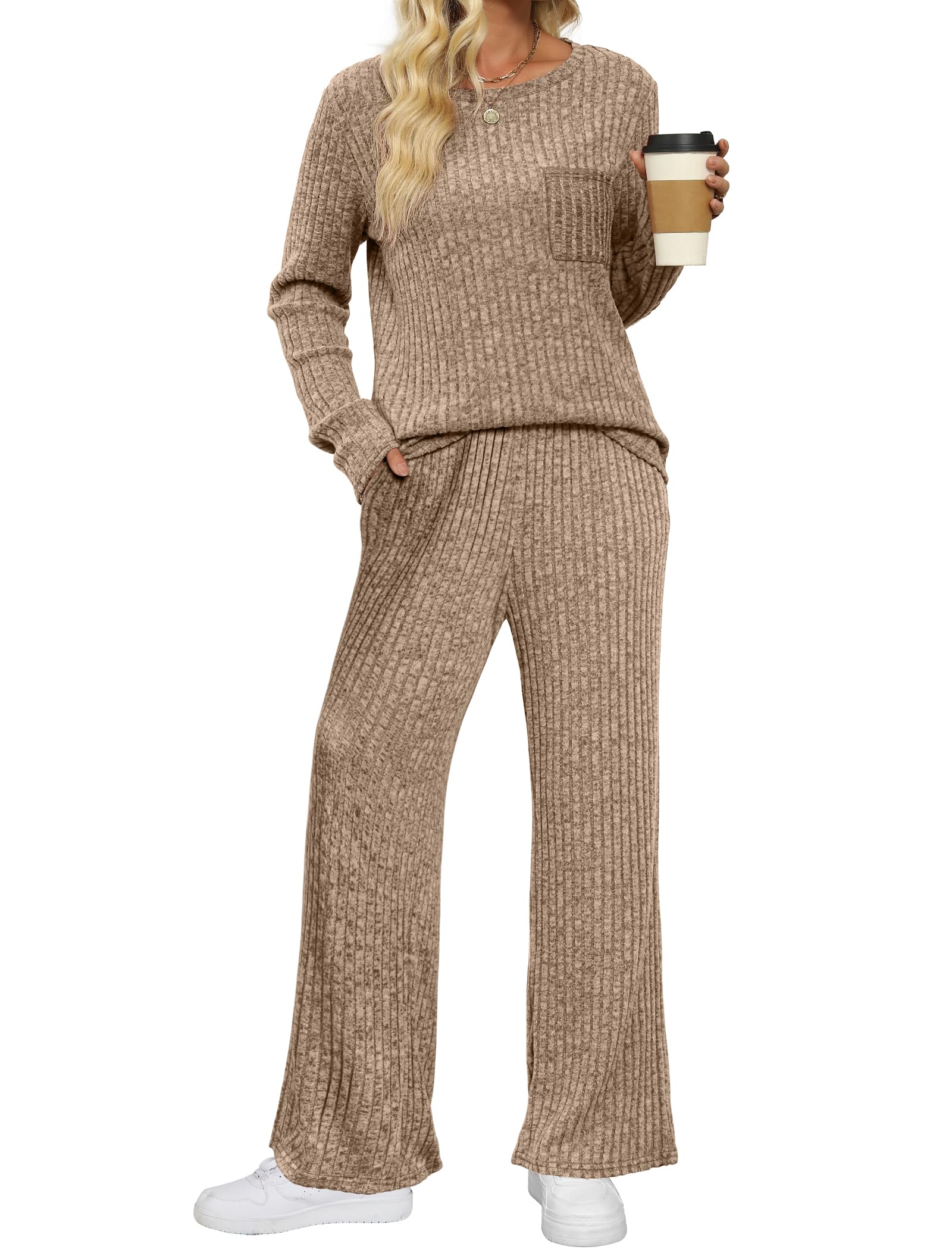 SaloogoeLounge Sets for Women Two Piece Outfits Fall Fashion 2023, 00-khaki, M