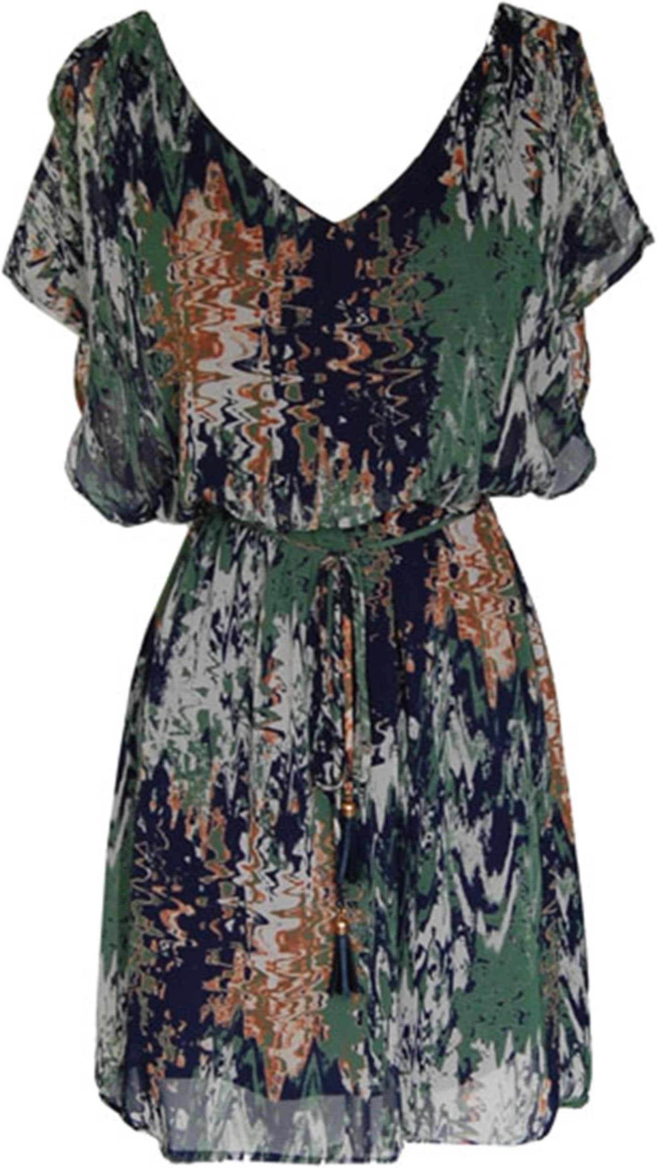 About Stylez Green Print Flutter Sleeve Chiffon Dress