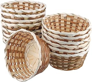 FUNSUEI 15 PCS 18x13x7.5cm Round Bamboo Bread Basket, Woven Bread Roll Baskets, Practical Bamboo Small Fruit Baskets for Food Storage
