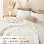 YIKUSH Fluffy Duvet Cover Set Ultra Soft Plush Shaggy Duvet Cover King Size, Warm Flannel Fleece Bed Sets for Winter, 3 Pieces, 1 Duvet Cover & 2 Pillowcases (Striped Pattern, Beige)