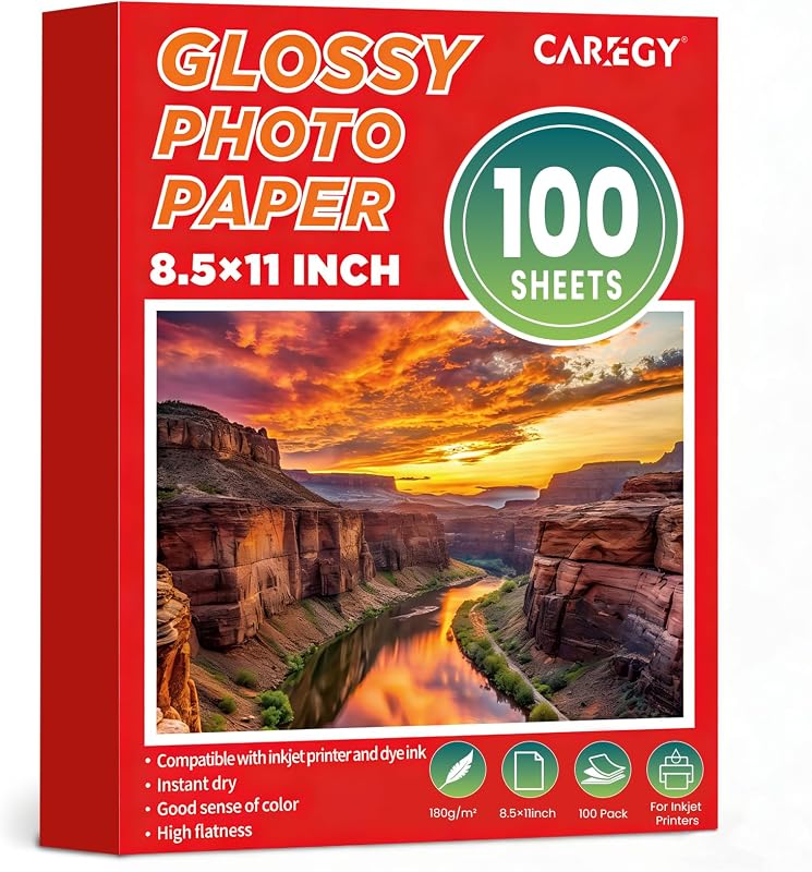 100 Sheets Glossy Photo Paper 8.5 x 11 Inches | Inkjet Photo Printer Paper,Compatible with Inkjet Printer Use Dye Ink,Professional Picture Paper(180gsm/48lb)