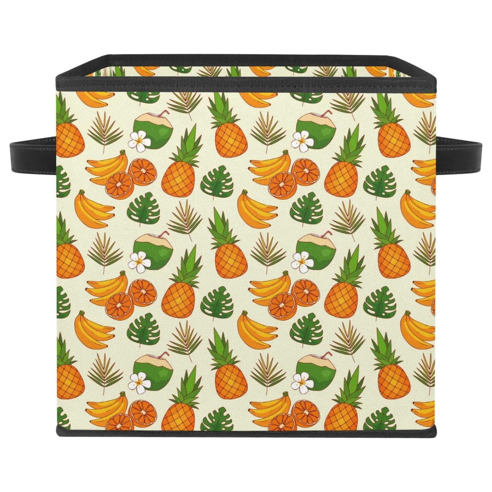 Bac de rangement pliable en tissu imprimé ananas banane pour étagère