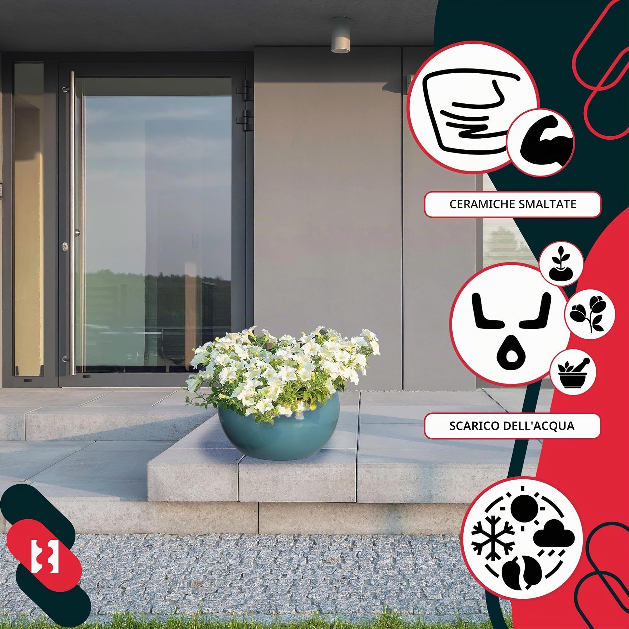 KOTARBAU® - Vaso da fiori in ceramica per giardino, rotondo, ⌀ 390 mm, turchese