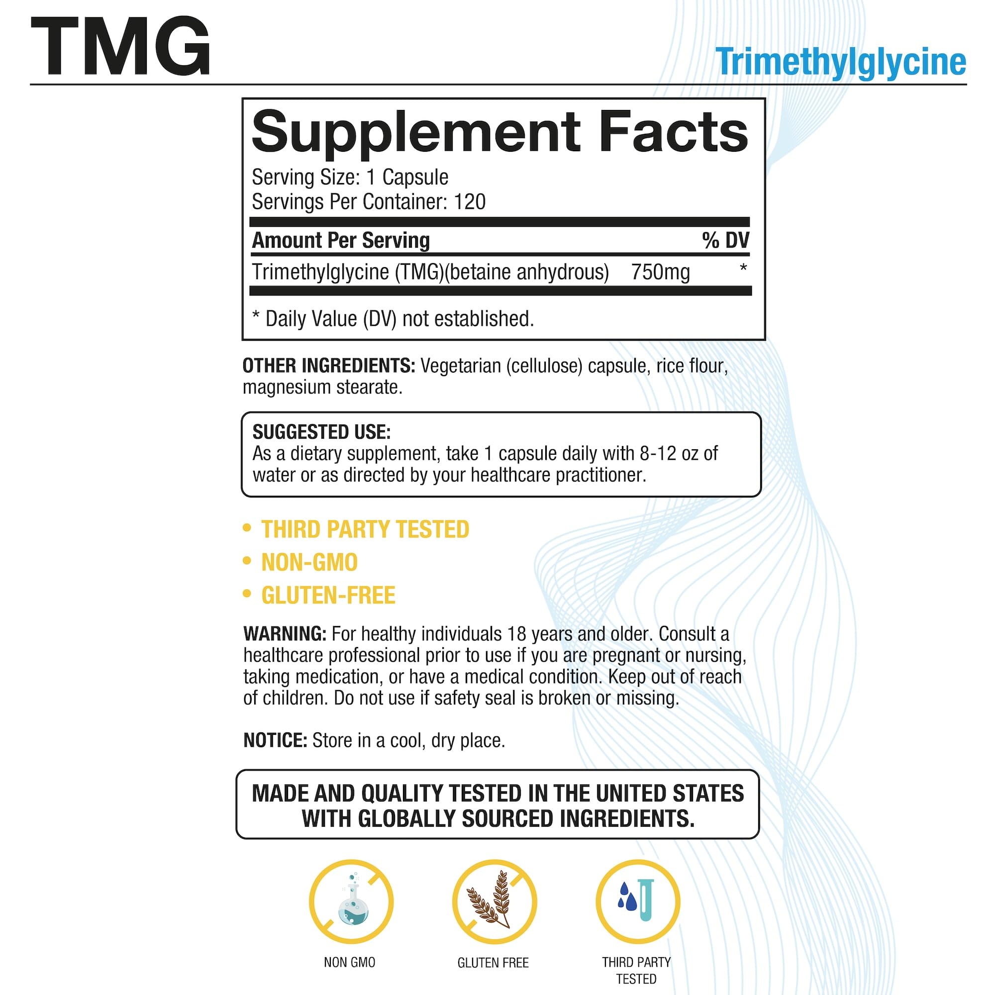 Puregen Labs Trimethylglycine Supplement, TMG 750 mg, 60 Veggie Capsules — Amazon image 2