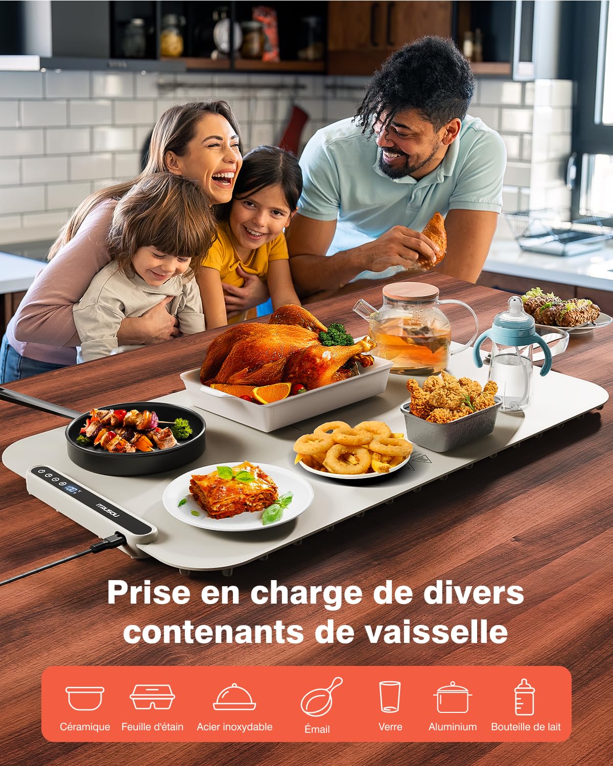 Plaque chauffante pour Aliments, iTRUSOU Réchauffeur d'aliments Chauffage sur Toute la Surface, contrôle de la température réglable, Plaque chauffante Portable et Pliable avec matériau Nano Silicone