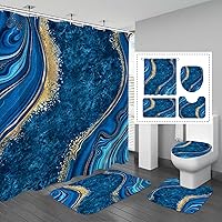 Vista 11 de Gibelle - Juego de 4 piezas de cortina de ducha de mármol de lujo con alfombras antideslizantes, cubierta de tapa de inodoro y alfombra de baño