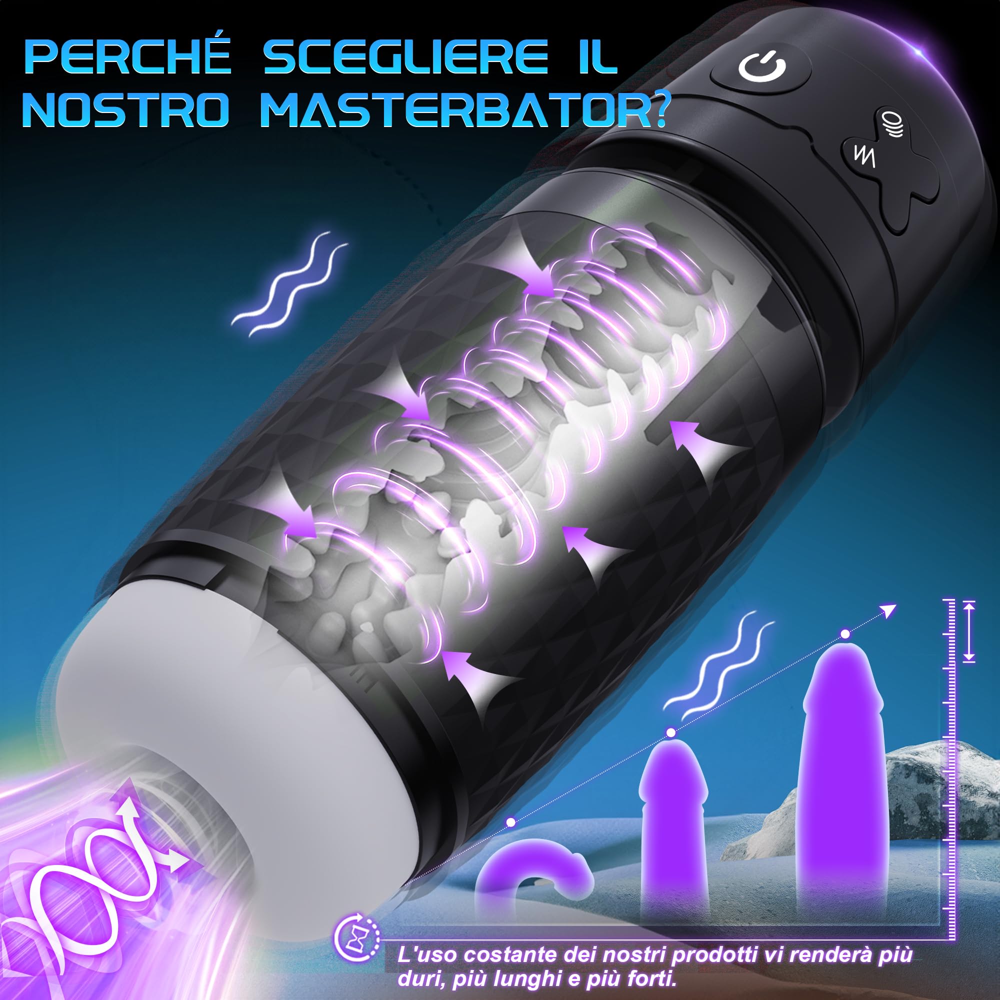 Masturbazione per Uomini, Giocattolo Sessuale Maschile con Modi di Vibrazione e Suzione, Masturbatore Elettrico 3D, Vagina Realistica, Giocattolo Sessuale per Uomini, Masturbatore per Pene, Nero