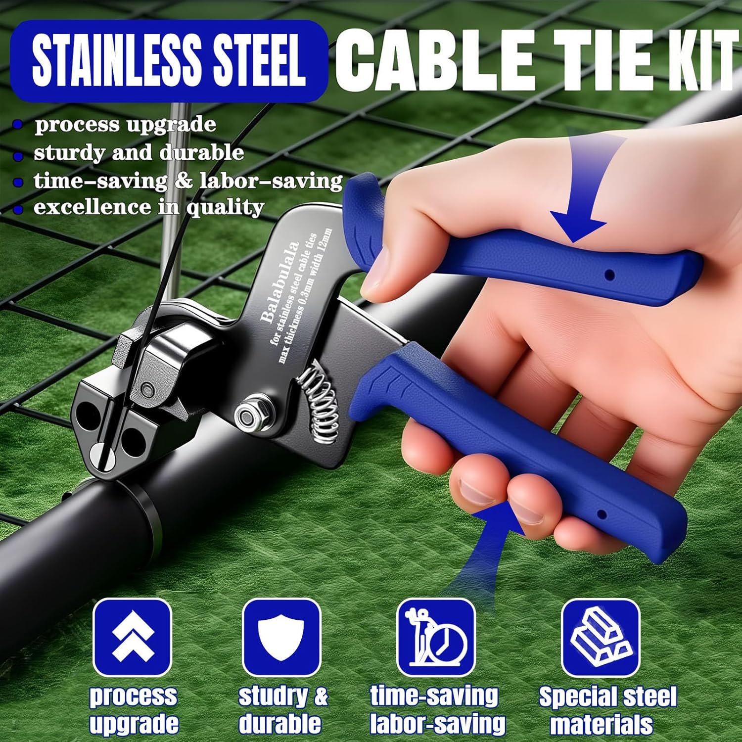 Stainless Steel Cable Tie Gun Kit, 150pcs Black Metal Zip Ties (8" 11.8" 15.8"), Self-Locking, UV & Corrosion Resistant Stainless Zip Ties, for Fence, Exhaust Pipe, Chicken Coop, Farm Use