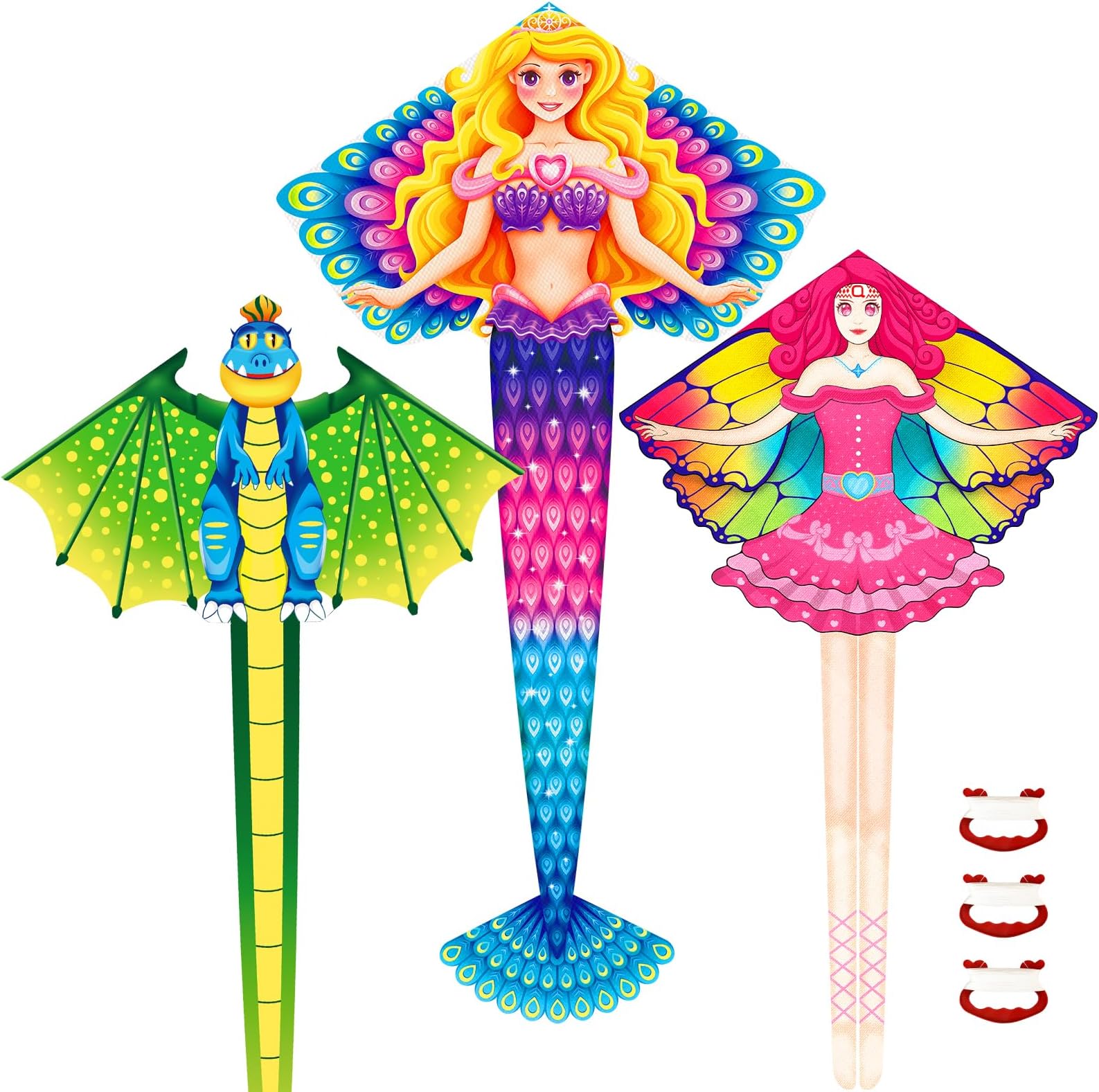 Dinosaur Kite Mermaid Kite and Fairy Kite for Kids Adults Easy to Fly, Great Gift for Beach Trip Yard Outdoor Activites Game