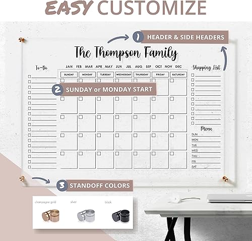 Miniatura 2 de Calendario de pared acrílico personalizado de alta calidad, plexiglás seco y borrable  Diseño acrílico ultra claro con nombre de familia acrílico