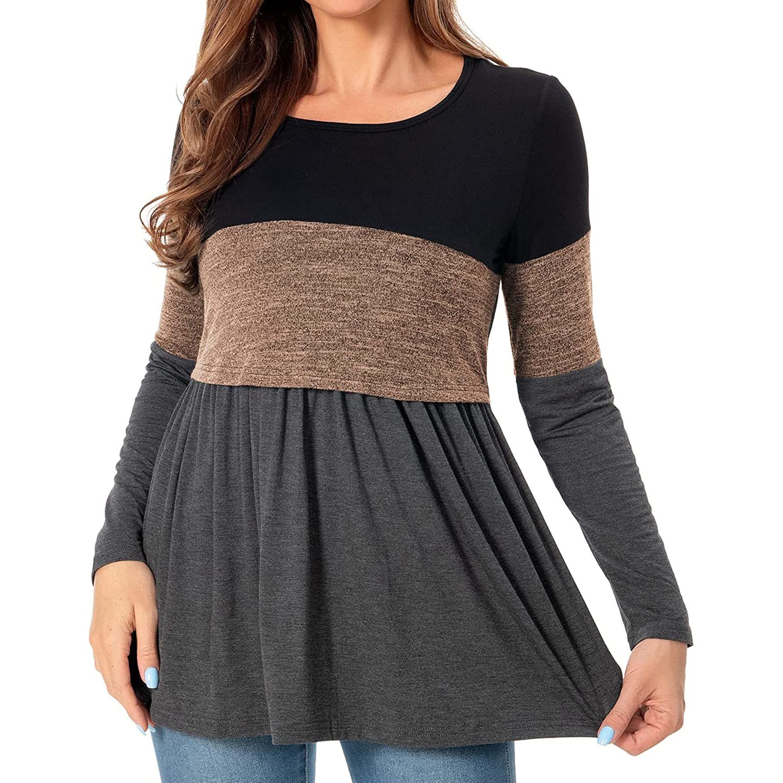 Lot de 2 t-shirts d'allaitement à manches longues et col rond pour femme enceinte