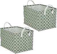 Vista 28 de DII Colección de almacenamiento de lavandería, contenedor plegable recubierto de polietileno con asas, celosía aguamarina, juego grande, 10.5 x 17.5