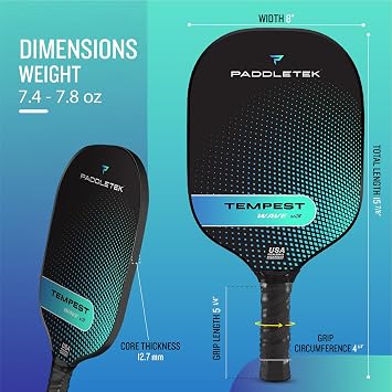Paddletek Tempest Wave V3 Pickleball Paddle | Professional Pickleball Paddles with Polymer Honeycomb Core, ICED Carbon Fiber Surface, Tempest PolyCore & High Tack Performance Grip | USAPA Approved