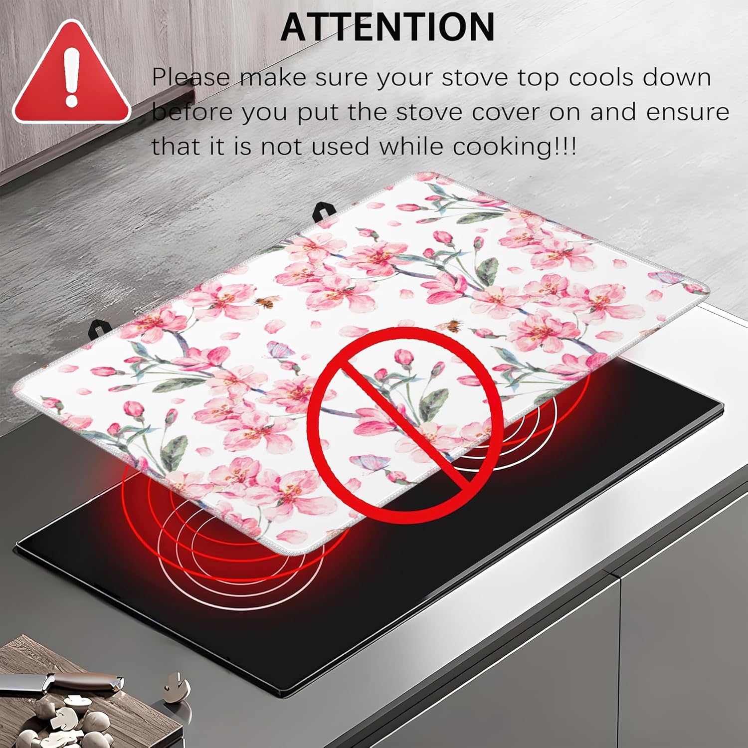 Stove Top Covers for Electric Stove,Pink Flowers Branches Butterflies Stove Top Cover Protector, Thick Induction Cooktop Protector, Heat Resistant Range Ceramic Stove Top Mat, Dish Drying Mat